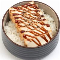 Tofu Teriyaki Bowl · Flash-fried organic tofu steak, served with. our signature sauce on a bed of rice.