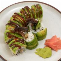 Caterpillar Roll · Freshwater eel & cucumber inside with avocado on top.