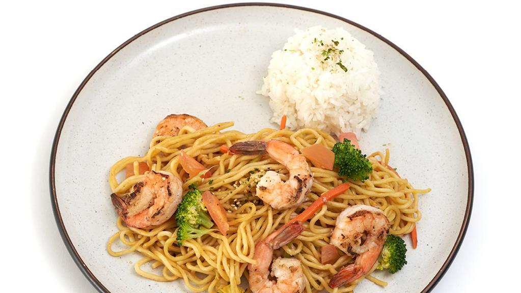 Shrimp Butter Garlic Noodles · Japanese noodles wok-stirred with shrimp, veggies,. and traditional butter garlic sauce. Served. with a side of rice.