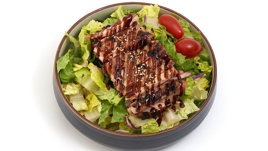 Chicken Teriyaki Salad · Large garden salad topped with our famous teriyaki chicken.