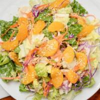 Dragonfly Chicken Salad · Mixed greens, red cabbage, carrots, chestnuts, beansprout and shredded chicken tossed in a c...