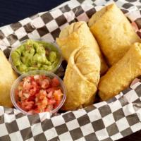 Mini Chimichangas · Five Mexican Egg Rolls filled with beans and cheese. Served with guacamole and salsa.