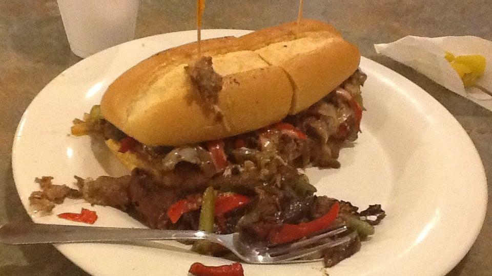 Philly Cheese Steak · Served with sliced bell peppers., onions, mayo and Swiss cheese, on a french roll.