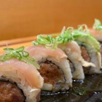 Albacore Special Roll · Spicy tuna and cucumbers topped with seared albacore, avocado and ponzu sauce.