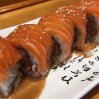 Sesame Salmon Roll · spicy tuna roll topped with salmon and sesame sauce