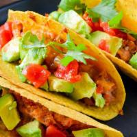 Veggie Tacos · Vegan, vegetarian. Delicious tacos with our homemade pico de gallo and our homemade salsa ve...