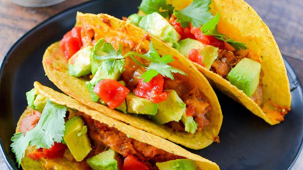 Veggie Tacos · Vegan, vegetarian. Delicious tacos with our homemade pico de gallo and our homemade salsa verde.