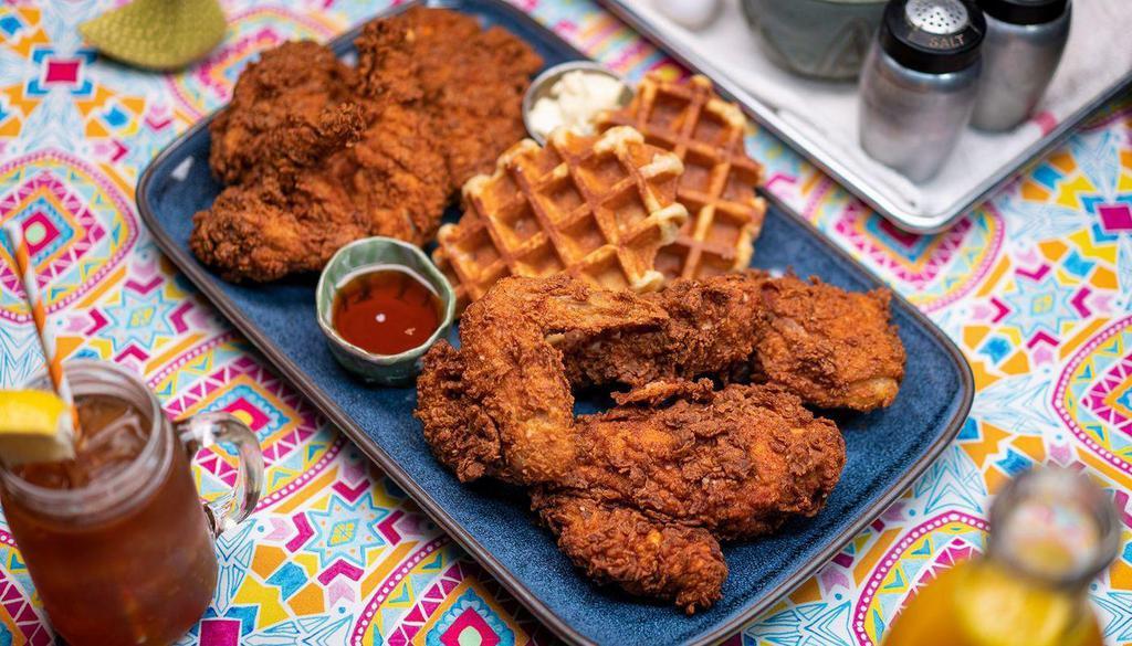 Whole Free Range Chicken (8 Pcs) With 2 Waffles + Syrup · whole free range chicken (8 pieces), coated in our secret southern batter and fried, served with two freshly made waffles + syrup.