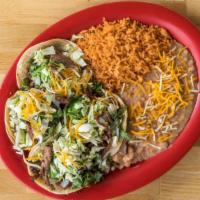 4 Taco Plate Special · Asada or chicken served with rice, beans and a regular soda.