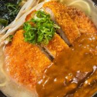 Katsu Curry Ramen · Pork and chicken broth, bean sprouts, fried onion, green onion, pork cutlet, curry sauce.