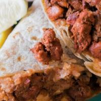 Meat Burritos · Choose from one of your favorite meat, rice, beans, onion, cilantro red salsa & guacamole sa...