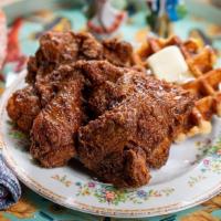 Fried Chicken And Waffles · 1/2 Free Range Chicken (4 pieces), coated in our secret southern batter and fried, served wi...