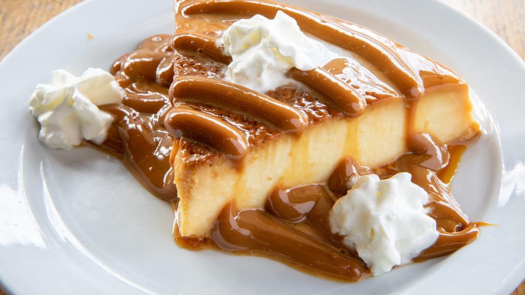 Flan Con Dulce De Leche · Baked custard topped with caramel, served chilled.