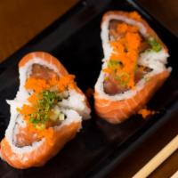 Salmon Lover · Salmon, cucumber topped w/ salmon, masago, and green onion.