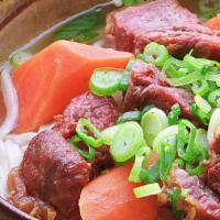 Spicy Beef Noodle Soup · Braised beef with baby bok choy in savory soup.
Rice noodle.