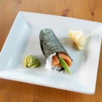 Salmon Avocado Roll · Salmon, avocado, sushi rice and seaweed paper.