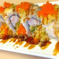 Crunchy Roll · Shrimp tempura, imitation crab, avocado topped with tempura flake, masago and eel sauce. All...