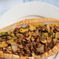 Famous Figueroa Philly · Steak, grilled onions, bell peppers, mushrooms and choice of cheese.