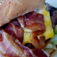 Bacon Cheeseburger · Our tasty 1/4 Burger topped with Bacon, Cheese, lettuce, tomatoes, onion, pickles and our ho...