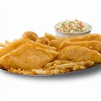 Fish & Chicken Platter · Two pieces classic battered Alaska pollock, three pieces classic battered all-white meat chi...