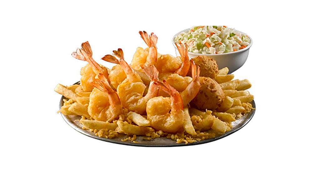 Shrimp (8) · Eight pieces classic battered shrimp, two sides, and two hushpuppies.
