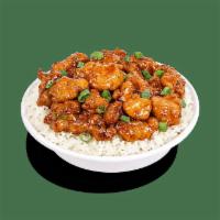 Firecracker Chicken · Crispy chicken tossed in a sweet and spicy Firecracker sauce. Topped with scallions