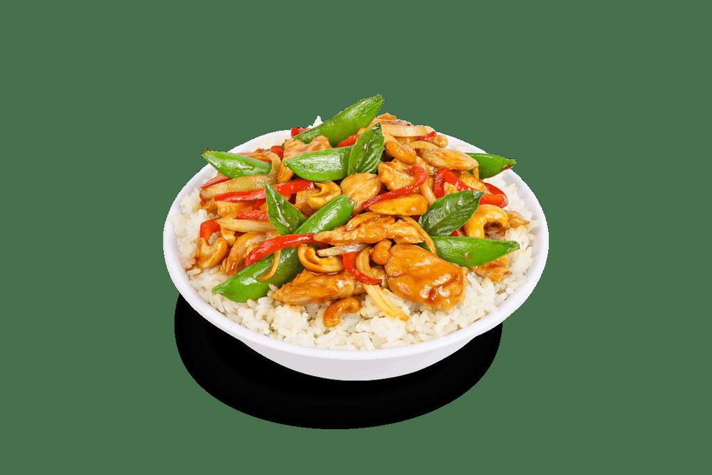 Thai Basil Chicken · Sliced marinated chicken breast, wok tossed with red bell peppers, onions basil leaves, red chili peppers in a savory sweet and mildly spicy sauce