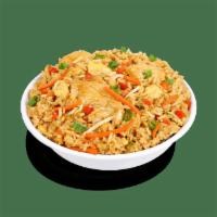 Chicken Fried Rice · Steamed white meat chicken, with egg, bean sprouts, carrots, onions, and peas and red bell p...