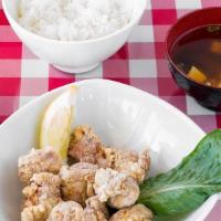 Chicken Karaage Teishoku · Comes with salad, rice, miso soup
