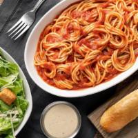 Spaghetti Lunch Combo · Classic italian  spaghetti with our marinara sauce. Served with a breadstick. Pick your sala...