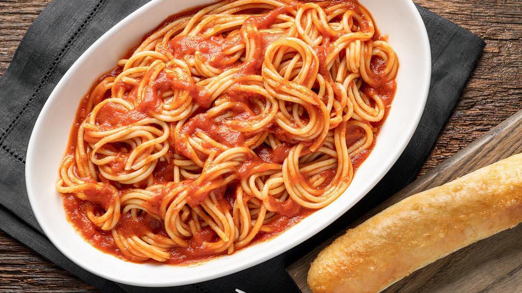 Spaghetti · Classic italian spaghetti with our marinara sauce. Served with a breadstick.
