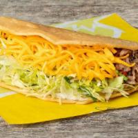 Traditional Taco, Shredded Beef · Choice of shredded chicken or shredded beef in a traditionally fried corn tortilla topped wi...