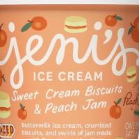 Sweet Cream Biscuits & Peach Jam Pint · Buttermilk ice cream, crumbled biscuits, and swirls of peach jam.. (Pints may come hand-pack...
