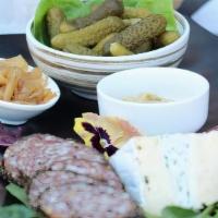 Charcuterie Plate · Served with ciabatta & levain breads / Molinari 6 month aged salami / herbs de provence dry ...