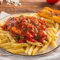 Penne Arrabiatta With Grilled Chicken · Grilled chicken, fresh garlic, olive oil, fresh basil, capers, crushed peppers and marinara ...