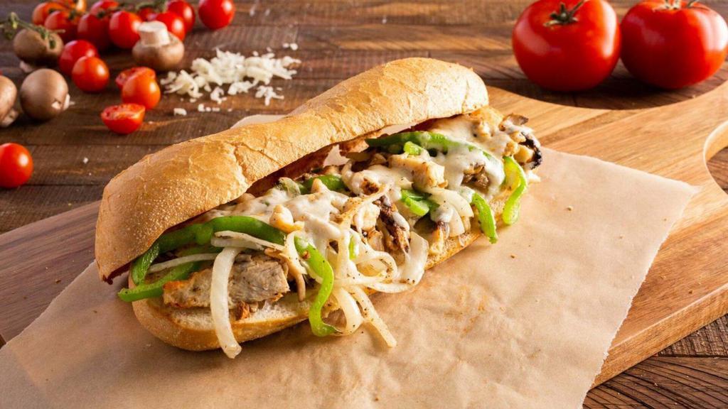 Grilled Chicken · Grilled chicken with mushrooms, onions, green peppers, and mozzarella cheese.