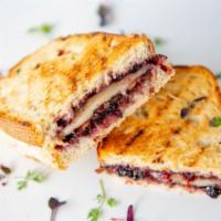 Blackberry Bacon Grilled Cheese · bacon, pepper jack, jalapeños, blackberry jam on toasted sourdough