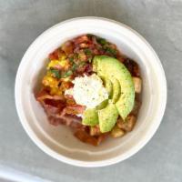 Ultimate Brekkie Bowl · breakfast potatoes, american cheese, scrambled farm eggs, bacon, avocado, pico de gallo, hou...