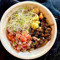 Wild Brekkie Bowl · breakfast potatoes, american cheese, scrambled farm eggs, sauteed mushrooms, pico de gallo, ...