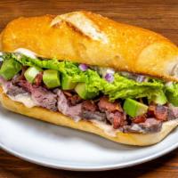 Tri Tip & Bacon Sandwich · gem lettuce, avocado, red onion, tri tip steak, bacon, spicy chile lime spread