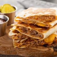 Meat Quesadilla Plate · Fresh Quesadilla made with customer's choice of meat, served with rice, beans, radish, and l...