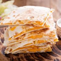 4 Cheese Quesadilla · Hot Quesadilla made with Cheddar, mozzarella, Swiss and pepper jack with peppers and onions....