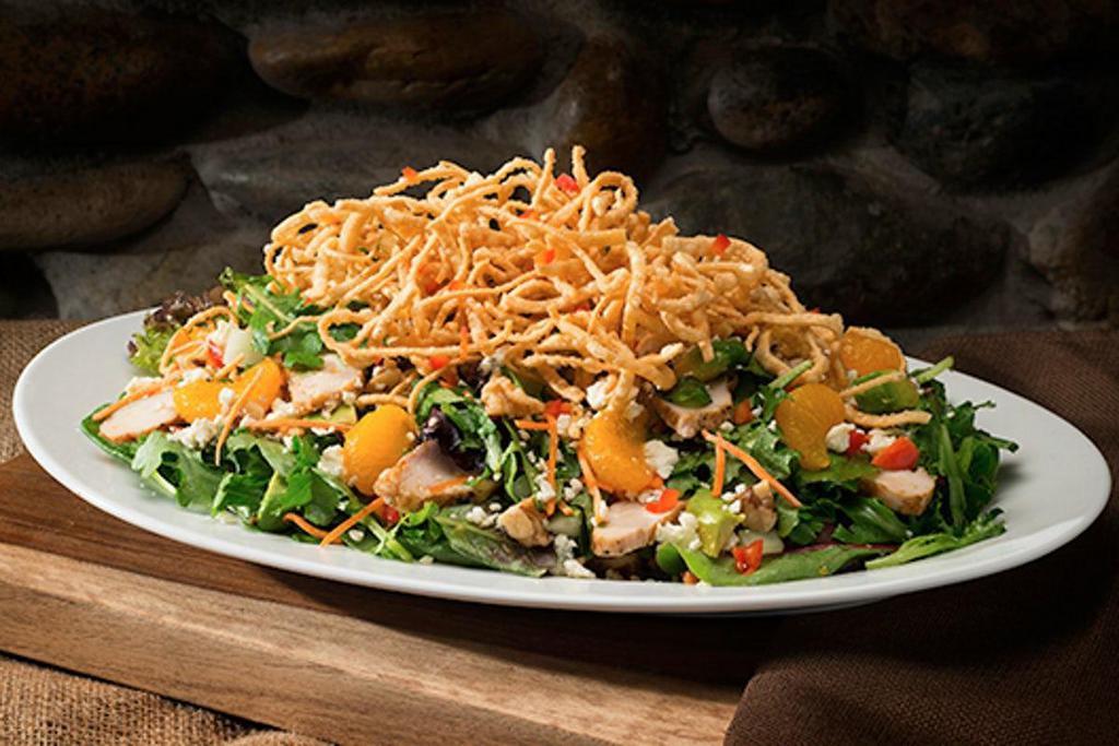 Citrus Chicken Salad · Baby field greens, wood-grilled chicken, Gorgonzola cheese, fresh avocado and cucumbers tossed in our Citrus Vinaigrette topped with sweet walnuts, Mandarin oranges and crisp wonton strips.