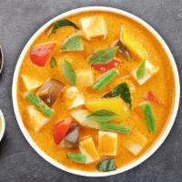 Revenge Of Massaman Curry · Coconut milk, lime leaf, bamboo shoot, eggplant, string beans, bell peppers, and basil. Spic...