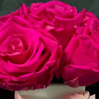 Pink Preserved Roses · 5 Preserved roses arranged in a small white vase. Roses will last up to 3  years.