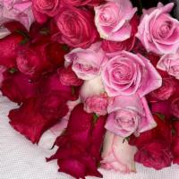 The Pink Bouquet · 12 pink roses wrapped in paper.
Each arrangement includes a  card with a typed message.
**If...