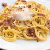 Carbonara · Bucatini, pancetta, onion, Parmigiano Reggiano, organic egg.