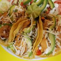 Morrabay Tacos · Protein: marinated grilled shrimp. Toppings: a melody of grilled veggies like green and red ...