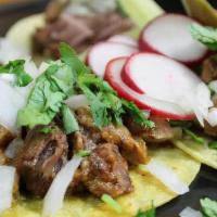 3 Tacos Plate · Protein: your choice of seasoned steak, chicken or alpastor over thin lightly fried corn tor...
