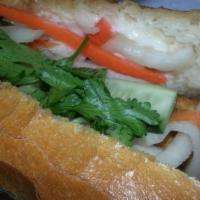 Tofu Sandwich · Bánh mì đậu hủ. Tofu & butter, pickled veggies, cucumber, cilantro, and jalapeño